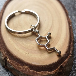 Dopamine neurotransmitter keyring. Skeletal formula molecular scientific gift!