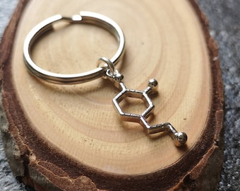 Dopamine neurotransmitter keyring. Skeletal formula molecular scientific gift!
