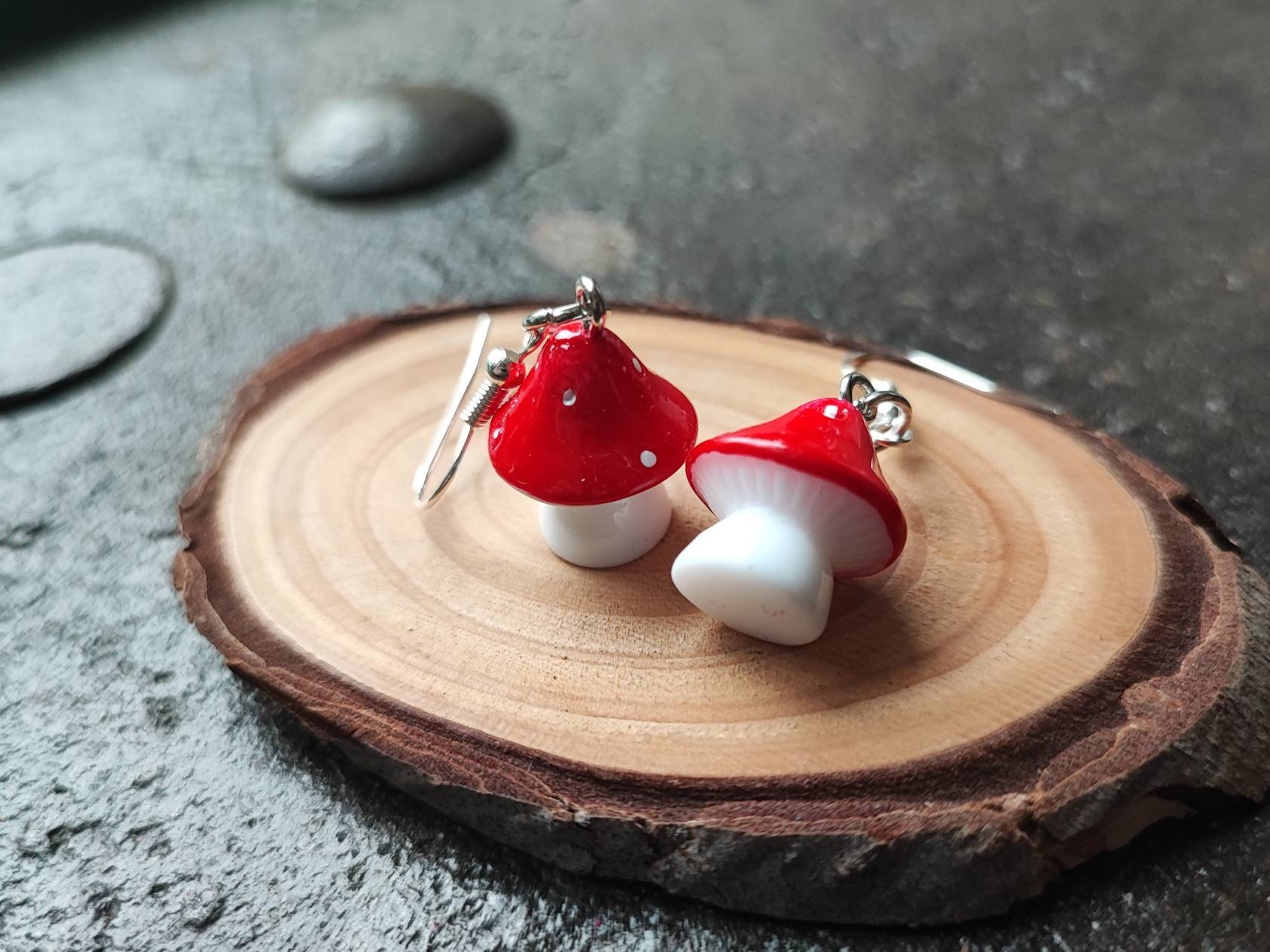Mushroom earrings! Red with white spots classic fairytale toadstool
