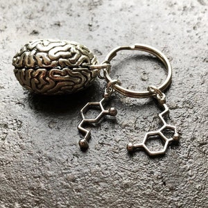 3D Brain Serotonin and Dopamine Neurotransmitter Key ring // Neuroscience // Biology // Anatomy // Psychology