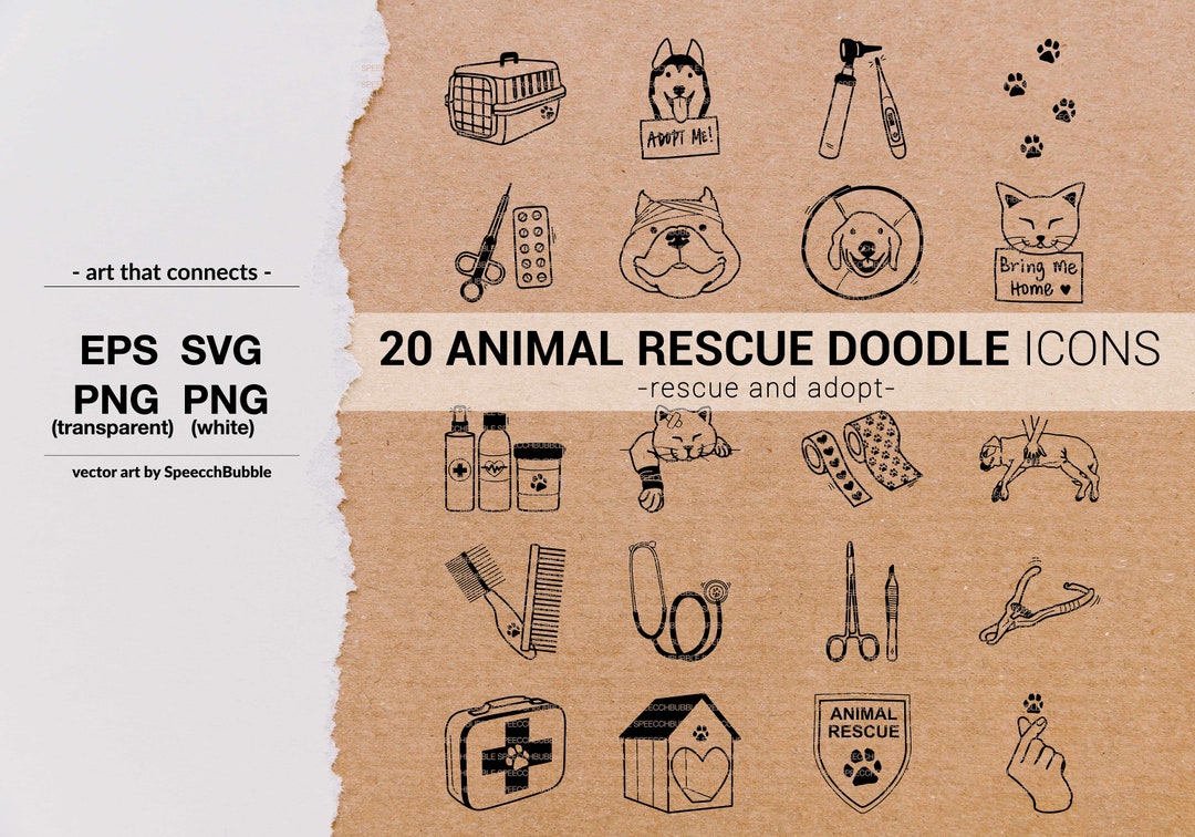 Animal Rescue Doodle Icons Svg, Pets Rescue Vector Png, Dog Adoption ...