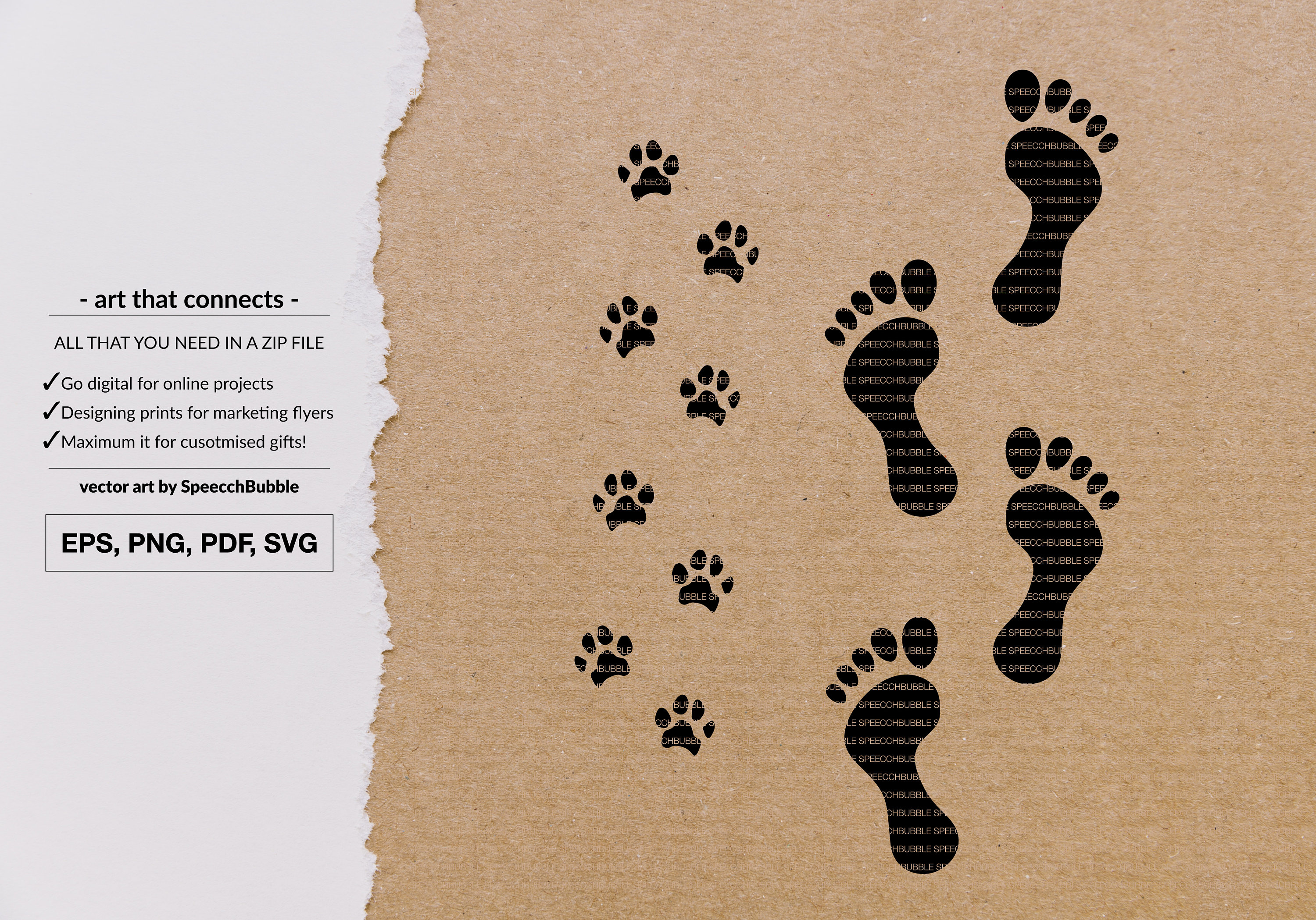 Footprints and Paw Prints Walking Together Svg, Footprints Svg, Paw