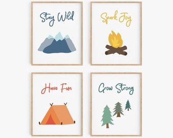 Gender neutral nursery decor, Camping wall art, Mountain theme nursery decor boy, Kids wall decor, Toddler bedroom pictures printable set