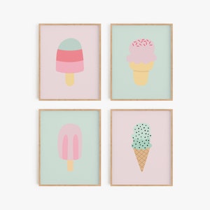Ice cream wall art, Popsicle prints, Lavender nursery decor girl, Ice cream party decorations printable, Mint green girl's room wall decor
