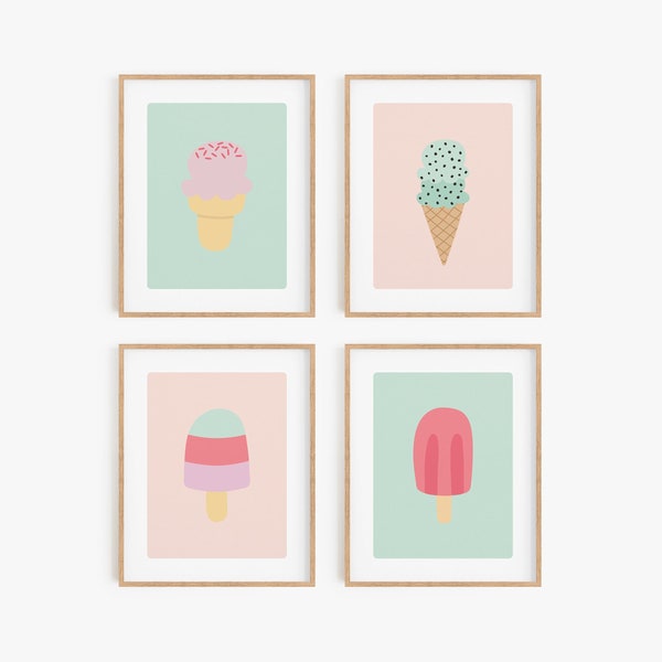 Ice cream poster, Popsicle art print, Mint green and blush pink baby girl nursery decor, Danish pastel wall art, Summer party printable