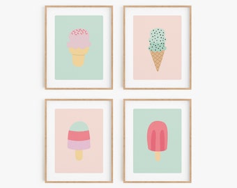 Ice cream poster, Popsicle art print, Mint green and blush pink baby girl nursery decor, Danish pastel wall art, Summer party printable