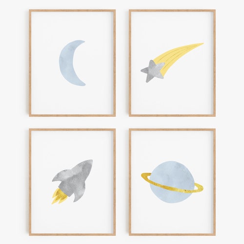 Space Themed Nursery Wall Art Neutral Nursery Decor Grey and Etsy