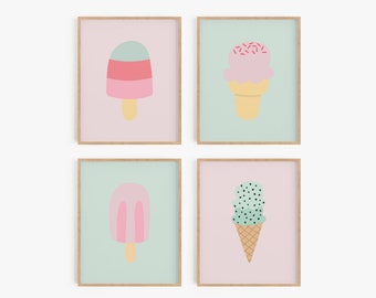 Ice cream wall art, Popsicle prints, Lavender nursery decor girl, Ice cream party decorations printable, Mint green girl&#39;s room wall decor