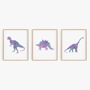 Dinosaur Decor, Printable Nursery Art, Gender Neutral Nursery Print, Girl Dinosaur Party Decor, Playroom Art Purple and Teal Turquoise