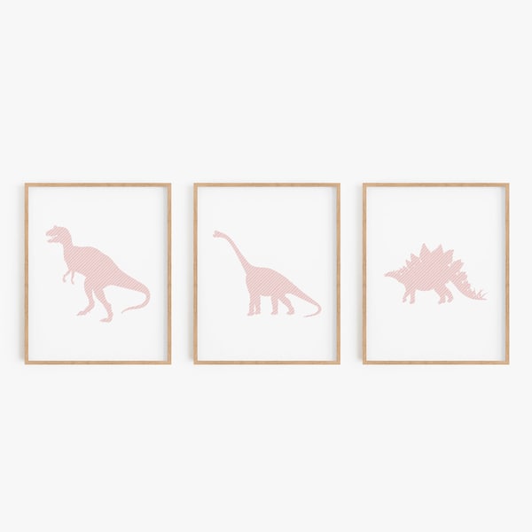 Pink dinosaur print, Girl dinosaur nursery wall decor, Modern dinosaur art, Simple nursery decor girl, Blush pink dinosaur illustration