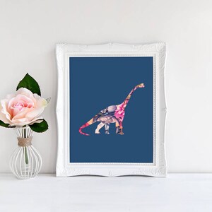 Girl dinosaur wall art / Dinosaur printable / Navy blue nursery prints / Dinosaur themed little girls room decor / New baby gift