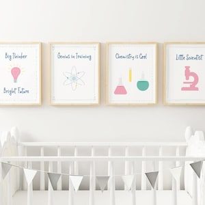 Science Poster / Classroom Decoration / Tiny Feminist / Nursery Print Set / Chemistry Art / Nerdy Gift / Woman Scientist / Party Printables