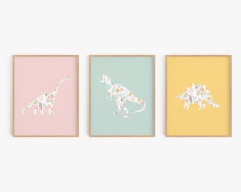 Dinosaur Theme Nursery Wall Art - Set of 3 - Choose Framed Art or Unframed Prints