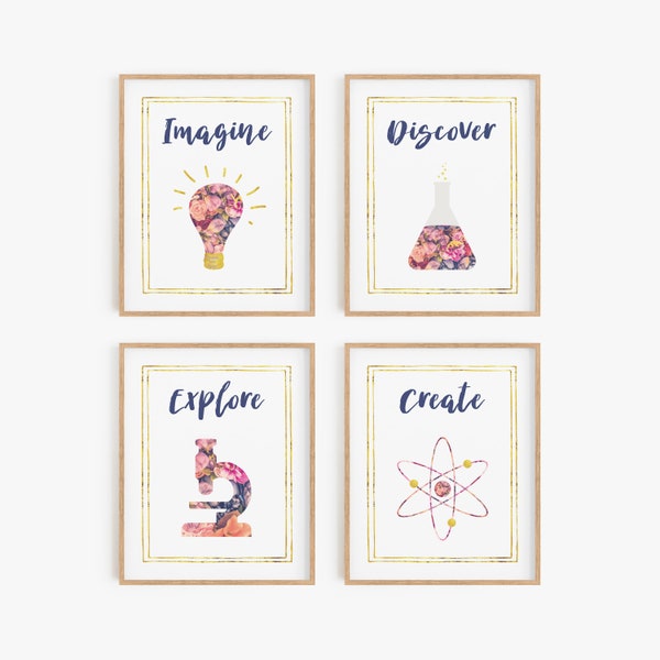 Science artwork for girl's room, Chemistry art prints, Cute science decor, Gifts for scientists, Women in science, Science themed room decor