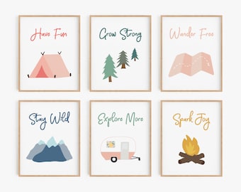 Camping decor, Toddler girl room decor, Toddler girl wall art, Camping nursery decor, Girl nursery prints, Adventure theme nursery, Nature