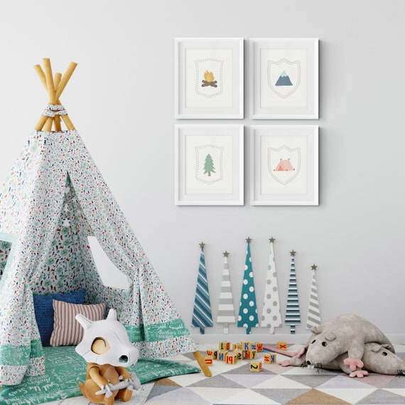 Mountain Nursery Decor Kids Camp Wall Art Cabin Decorations Toddler Room Wall Decor Child Playroom Print Set Camping Signs Boy Or Girl