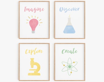 Science classroom wall art, School door decorations, Chemistry posters, Biology class decor, Positive art prints, Science teacher gift