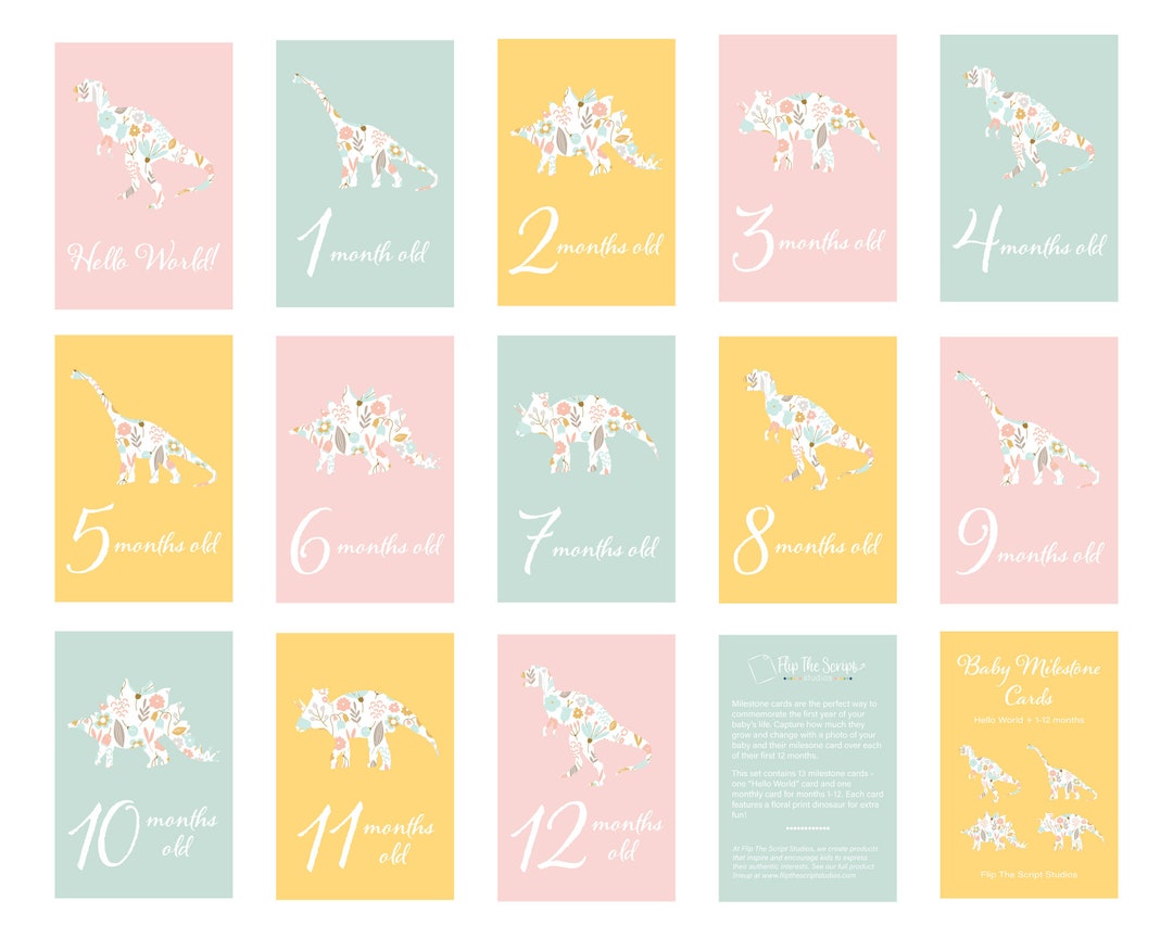 Newborn Baby Milestone Cards, Printable Dinosaur Theme Gift for New Mom ...