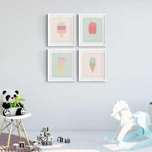 Ice cream poster, Popsicle art print, Mint green and blush pink baby girl nursery decor, Danish pastel wall art, Summer party printable image 5