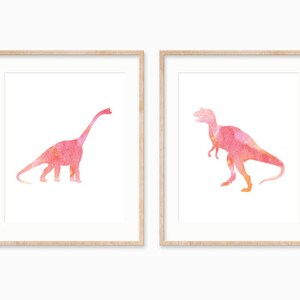 Dinosaur birthday decorations, Girl dinosaur party, Pink dinosaur printable, Watercolor dinosaur posters, Little girl room decor, Baby print