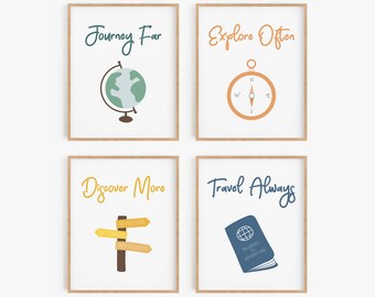 Travel theme kids room wall art, Travel poster digital download, Nursery print set boy or girl, Unisex nursery picture, Travel nursery decor