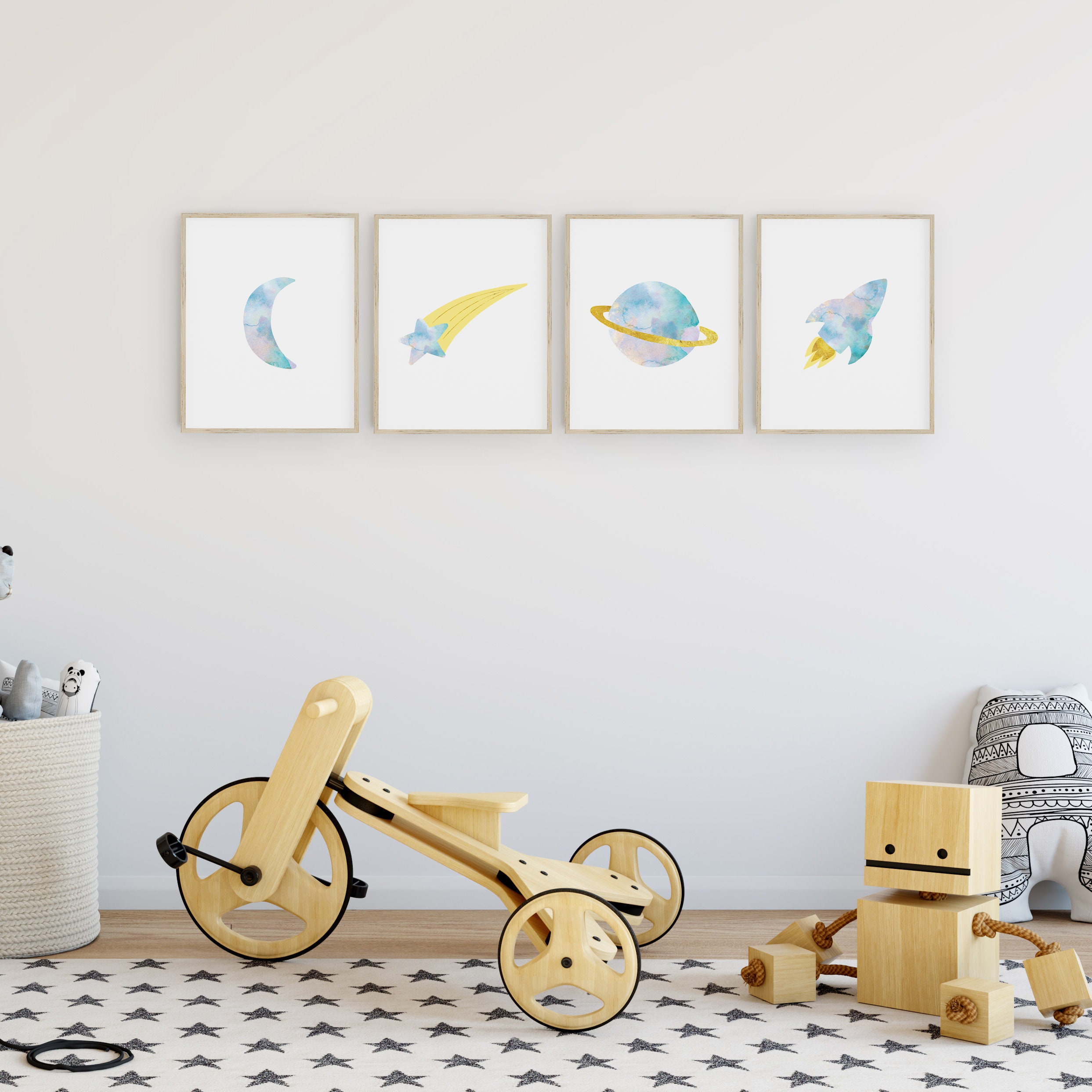Space Themed Nursery Decor Pastel Nursery Art Gender Neutral Etsy