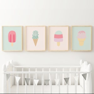 Ice cream poster, Popsicle art print, Mint green and blush pink baby girl nursery decor, Danish pastel wall art, Summer party printable image 2