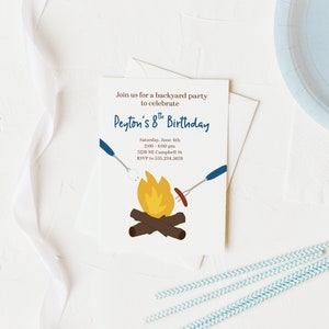 Campfire Birthday Invitations, Backyard Bonfire Party Invitations, Boy ...