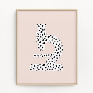Microscope printable art, Blush pink black and white, Science decor, Microscope poster for girls room