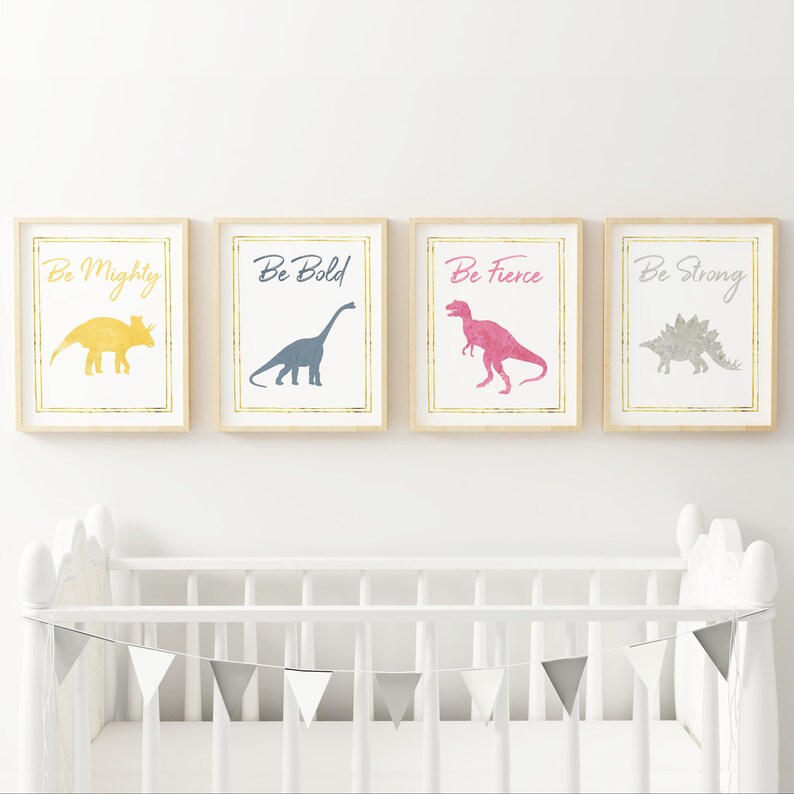 Dinosaur nursery decor Girl dinosaur prints Kids playroom Etsy