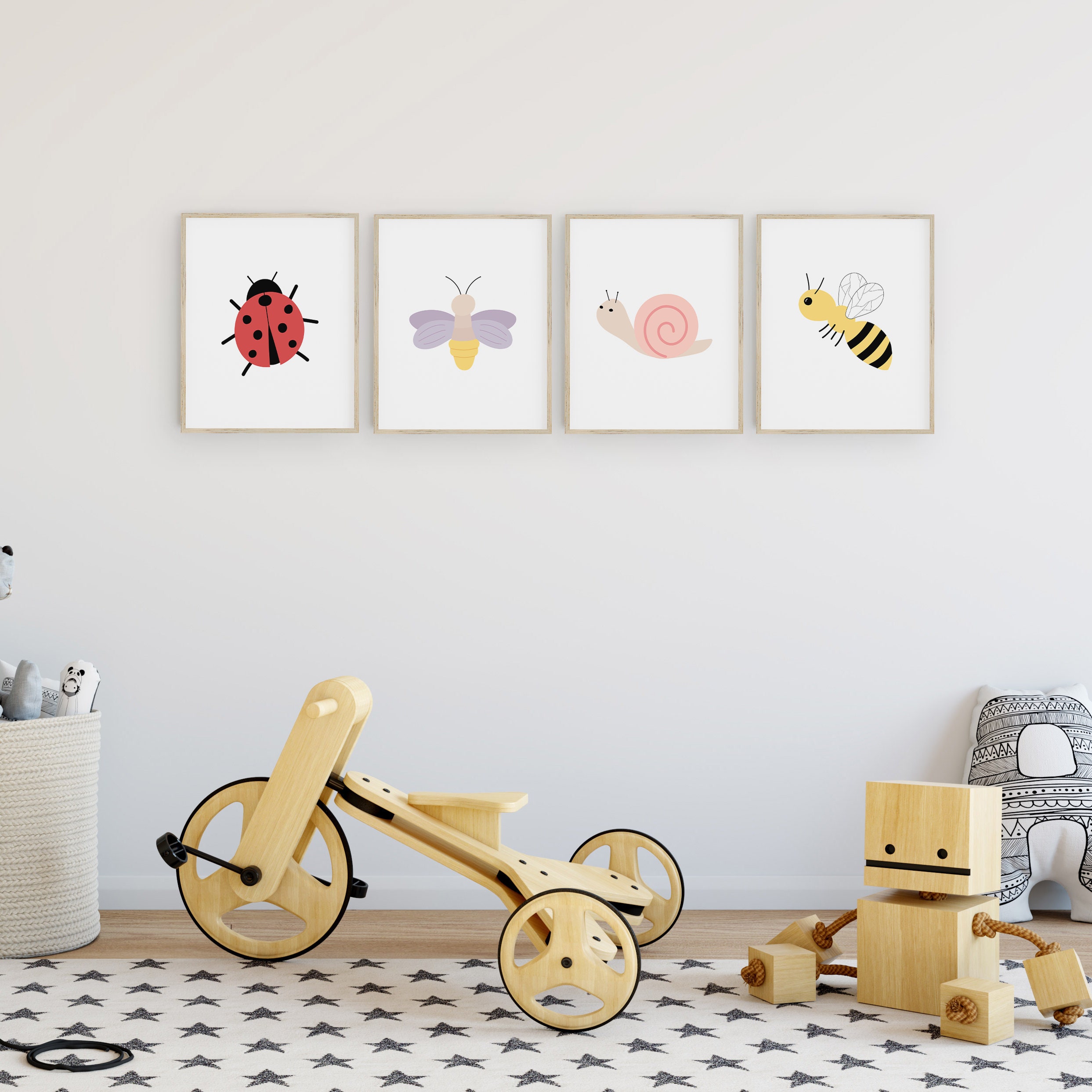 Cute Bug Nursery Print Set, Bumble Bee Wall Art, Ladybug Baby Room ...