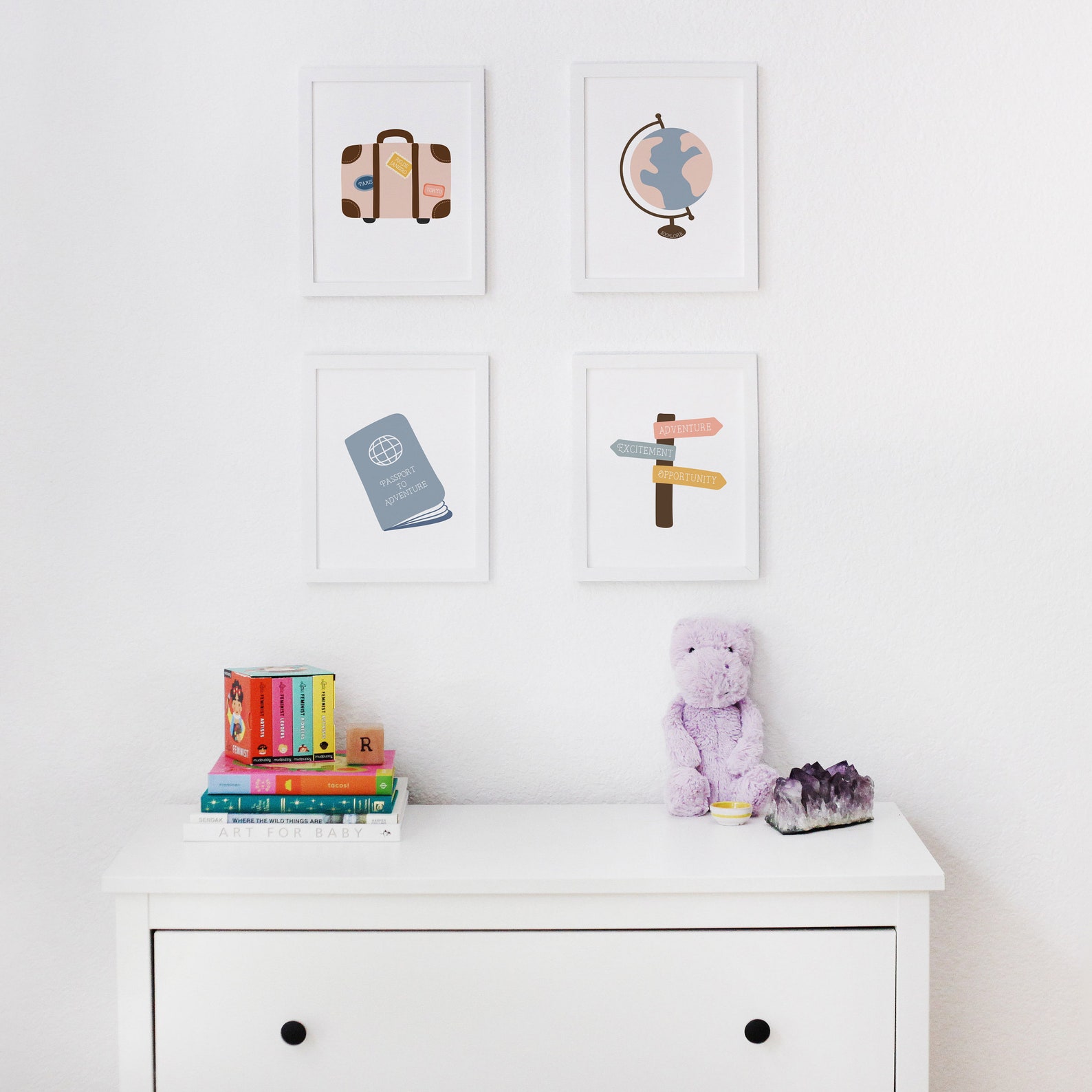 Pink and Blue Nursery Decor Gender Neutral Baby Room Artwork Etsy