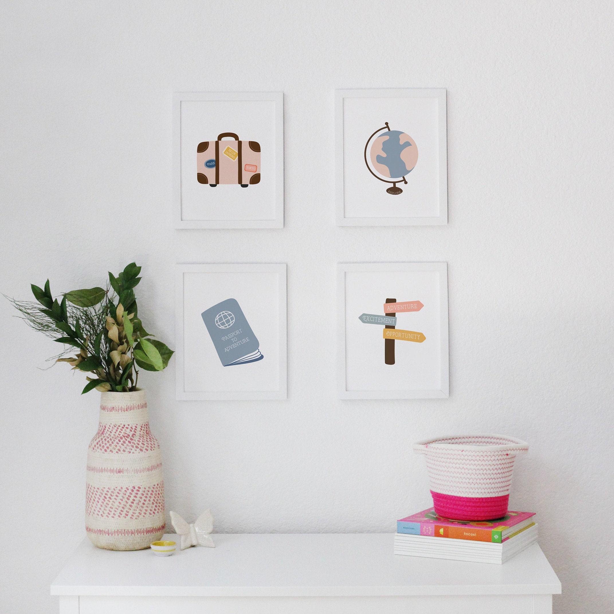 Pink and Blue Nursery Decor Gender Neutral Baby Room Artwork Etsy