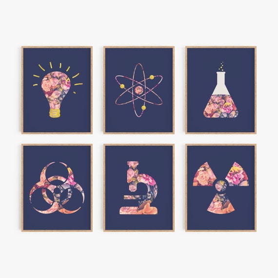 Science Themed Art Prints Navy Blue and Pink Decor Chemistry Etsy