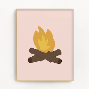 Campfire art print, Camping poster, Printable art for kids room, Cabin decor, RV artwork, Camp themed room, Airbnb decorations vacation home