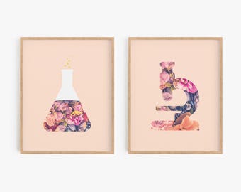 Blush Floral Science Art Prints (Set of 2)