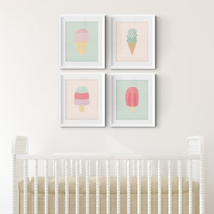 Ice cream poster, Popsicle art print, Mint green and blush pink baby girl nursery decor, Danish pastel wall art, Summer party printable image 3