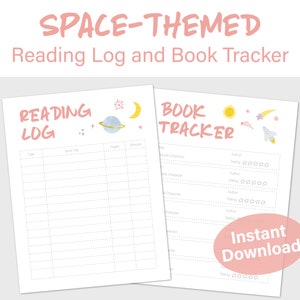 Space theme school activity, Reading log for kids, Childs book tracker, Printable book log, Reading chart instant download, At home learning