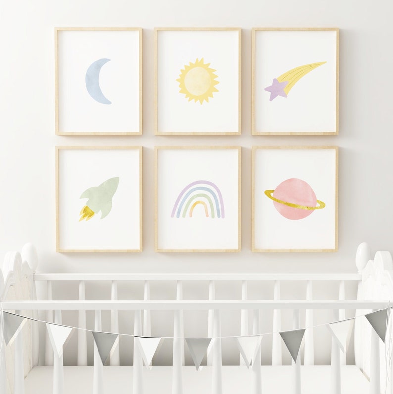Pastel nursery art Outer space art prints Celestial themed Etsy