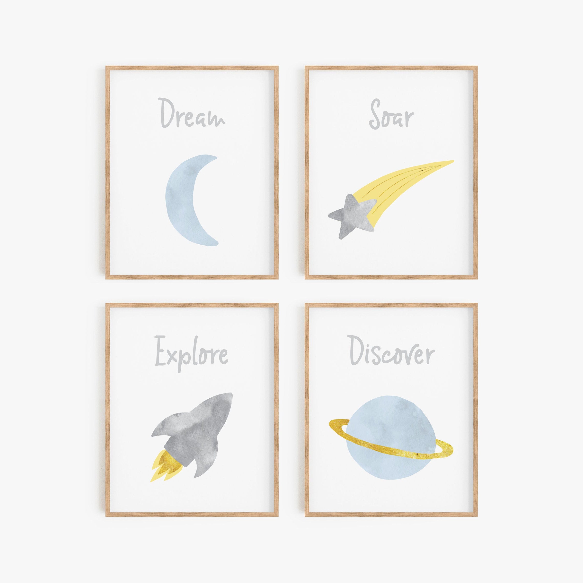 Space Theme Nursery Art Blue and Gray Nursery Decor Boy Baby Etsy