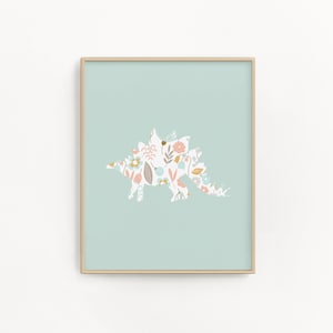 Stegosaurus printable art, Dinosaur nursery decor, Mint green kids room wall art digital download