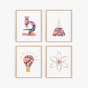 Wissenschaft Poster Teenager Wandkunst, Wissenschaft Thema Mädchen Raum Druck, Frauen in der Wissenschaft Dekor, Feminine Chemie Kunst, Smart Mädchen Schlafzimmer Wanddekor