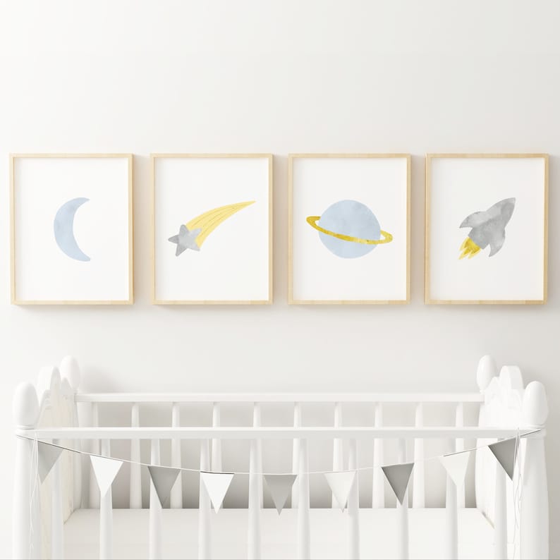 Kids Space Decor Outer Space Wall Art Space Themed Nursery Etsy