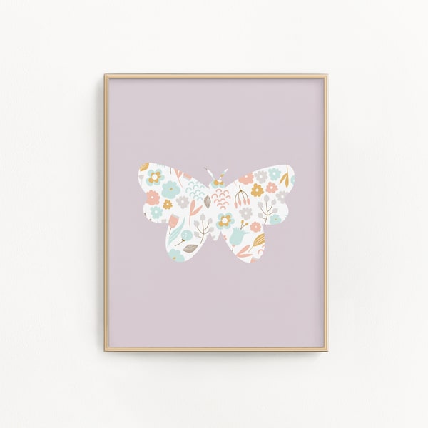 Purple butterfly wall art, Digital download, Butterfly nursery decor pastel lavender, Art prints for girls bedroom, Pretty butterfly artwork