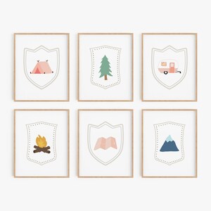 Woodland nursery camping decor, Mountain nursery forest wall art, Baby girl nursery wall decor, Play room decor, Neutral nursery kids room