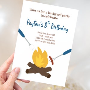 Campfire Birthday Invitations, Backyard Bonfire Party Invitations, Boy ...