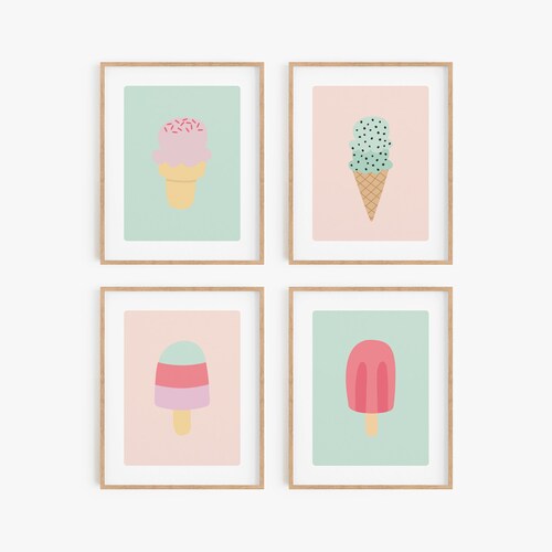 Ice Cream Wall Art Set of 3 Nursery Print Pastel Colors Etsy