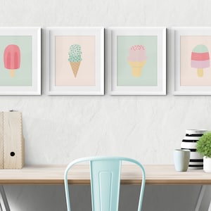 Ice cream poster, Popsicle art print, Mint green and blush pink baby girl nursery decor, Danish pastel wall art, Summer party printable image 4