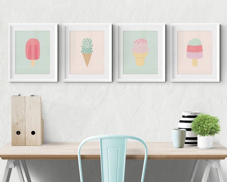 Ice cream poster, Popsicle art print, Mint green and blush pink baby girl nursery decor, Danish pastel wall art, Summer party printable image 4