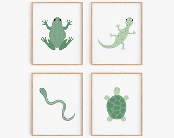 Reptile decor, Snake wall art, Leopard gecko art print, Frog poster, Turtle printable art digital download, Green lizard artwork cute